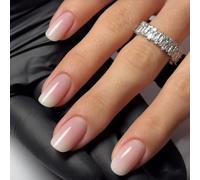 24Pcs Stick On Nails - Short Press On Nails - Gradient White Nude Fake Nails with Glue - Reusable Ombre False Nail in 12 Sizes - Elegant Acrylic Glue on Nails for Women Nail Art DIY