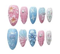 24Pcs Strawberry Press On Nails Short Red Bow Design Pearl Glitter Tips