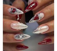 24pcs Stylish Almond False Nails Press On Nails With 3D Striped Designs Nails Decoration Easy Application For Women