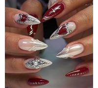 24pcs Stylish Almond False Nails Press on Nails with 3D Striped Designs Nails Decoration Easy Application for Women