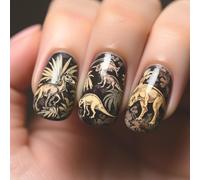 24Pcs Stylish Jurassic Dinosaur Nails Art Square Shape Press on Great for Lover Attending Holiday Gatherings Patriotic Theme Wraps