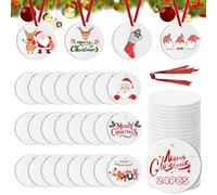 24PCS Sublimation Blanks, Christmas Decorations Sublimation Ornament Blanks, Ceramic Sublimation Blank Ornaments for Christmas Tree, 7.5cm White Christmas Tree Ornaments Decor for DIY Crafts