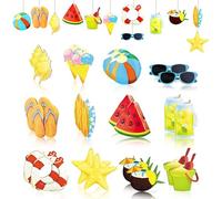 24PCS Summer Decorations Hanging Wooden Ornaments,Tropical Hanging Ornaments for Beach Luau,Hawaiian Tropical Summer Beach Pool Party Backdrops Decorations Supplies