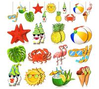 24Pcs Summer Hawaiian Wood Hanging Ornament Decorations, Summer Beach Wooden Pendant, Summer Sea Hanging Wood Slices for Seaside Beach Cafe Shop Office Decoration Luau Party Supplies (Beach)