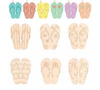 24pcs Summer Slippers Wood Crafts to Paint, Multiple Pattern Wood Slipper Hanging with Rope Unfinished Flip Flop Wooden Chips for Birthday Tropical Party Anniversary Home Summer Decor