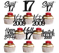24Pcs Sweet 17 Cupcake Topper Happy 17th Birthday Cake Decoration Awesome Since 2009 Decoration Black Glitter