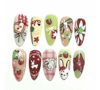 24pcs Sweet Little Lamb Cute Cartoon Tulip Flower Designs Press On Nails Colorful Almond Spring Dopamine Fake Nail For Girls(Y3)