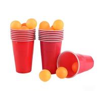 24Pcs Table Tennis Party Game Set 12 Red Cups 12 Table Tennis Balls Reusable Plastic Cup Set for Birthday Party Dinner Tabletop Game Camping Indoor Outdoor Party Bash Essentials