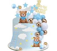 24PCS Teddy Bear Cake Decoration Teddy Bear Baby Shower Decoration Bear Birthday Cake Topper Welcome Baby Cake Decoration Bear Baby Shower Party Supplies (Blue Ball Bear)