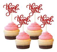 24Pcs Thank You Cupcake Toppers Glitter Thankful Cupcake Picks for Happy Thanksgiving Day Baby Shower Kids Birthday Party Cake Decorations Supplies Red