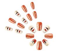 24pcs Thanksgiving Press On Nails Short Almond Stick On Nails For Women And Girls False Nails Holiday Nails Decorations False Nails