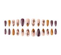 24Pcs Thanksgiving Stick On Nails Almond Pumpkin Press On Nails Maple Leaves Designs Artificial For Festive Christmas Party Accessories