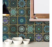 24pcs Tile Stickers for Kitchen Bathroom Moroccan Vintage Stick on Tiles Self Adhesive Floor Wall Stickers Vinyl Waterproof Oil Proof DIY
