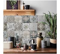 24pcs Tile Stickers for Kitchen Bathroom Vintage Self Adhesive Wall Tiles Waterproof Oil-Proof Art (10cm x 10cm, 4x4 inches) Grey