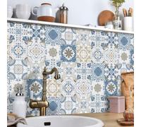 24PCS Tile Stickers Mandala Style, Self Adhesive Stick on Tiles Kitchen Tile Stickers, Waterproof Oil Resistant Peel and Stick Bathroom Wall Tile Stickers for DIY Home Decoration