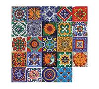 24Pcs Tile Stickers Moroccan Mosaic Style Tile Stickers, DIY Stick On Wall Peel and Stick Tile Style Decals Stickers, Square Self Adhesive Wall Stickers Vintage for Tile Kitchen (24Pcs 10 * 10cm)