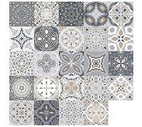 24pcs Tile Stickers, Self Adhesive Waterproof Moroccan Kitchen Bathroom Floor Wall Tile Sticker Mosaic Victorian Retro Style Tile Transfers for Home Decors(24PCS,20 x 20 cm)