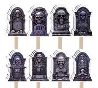 24Pcs Tombstone Cupcake Toppers, Halloween Appetizer Picks Scary Cupcake Decorations Party Supplies