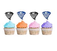 24PCS Tornado Cupcake Toppers, Tornado Cupcake Toppers For Weather Party, Fornado Cupcake Picks, Tornado Cake Decorations for 2nd/4th Birthday Party - Black&Blue Glitter