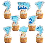 24Pcs Two Nado Cupcake Toppers - Glitter Tornado Party Decorations for Birthday Party Cake Décor