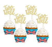 24Pcs Two Wild Cupcake Toppers Gold Glitter Baby Shower 2nd Birthday Cupcake Picks for Kids Boys Girls Second Birthday Boho Theme Party Cake Decorations Supplies
