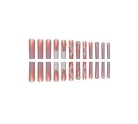 24Pcs Ultra Long Coffin Press On Nails French Gradient Flower Pattern Butterfly Dot Diamond Glossy Fake Nails Manicure Decorations(Y7)
