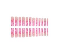 24Pcs Ultra Long Coffin Press On Nails French Gradient Flower Pattern Butterfly Dot Diamond Glossy Fake Nails DIY Manicure(Y8)