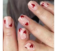 24pcs Valentine ' s Day Short Square Shape Acrylic False with Heart Designs Stick on for Women Valentine ' s Day Art