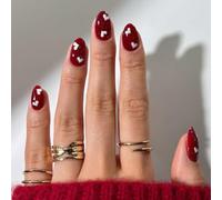 24Pcs Valentine's Day Almond Press on Nails Medium,Red with White Heart Accents False Nails, Romantic Love Nails Tips Full Cover Artificial Fake Nails Reusable for Women