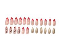 24Pcs Valentines Day Artificial Nails Almond French Tips Press On Glossy Acrylic With Rose Designs For Women Artificial Nail