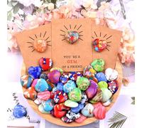24pcs Valentines Day Cards With Heart Stones, Valentines Day Gi-fts For Kids Classroom, Heart Rocks Bulk Valentine Party Favors