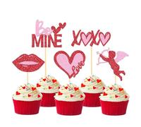 24Pcs Valentine's Day Cupcake Toppers for Valentine's Day Decorations,Be Mine Love Heart Valentine's Day Cupcake Picks for Sweet Love Theme Party Decorations(Mix Pink)