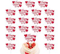 24Pcs Valentines Day Happy Birthday Cake Sign Decoration, Valentines Day Heart Themed Birthday Cake Topper, Valentines Day Happy Birthday Cake Decors for Home Birthday Party Anniversary Supplies