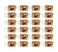 24PCS Valentines' Day Krafts Paper Bags Heart Designs with Handle Treat Bags Paper Texture for Party and Wedding