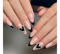 24pcs Valentine's Day Press On Nails Almond French Tip False Nails With Heart Designs Accesories Stick On Nail Art For Women
