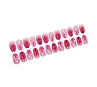 24pcs Valentine's Day Press On Nails Short Oval Shape Acrylic False Nails With Heart Flame Designs Stick On Nails