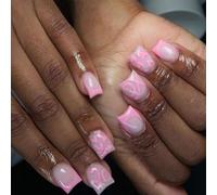 24Pcs Valentines Day Press On Nails Short Square Artificial Nails With Heart Designs Nails Accesories Manicure Nails Art