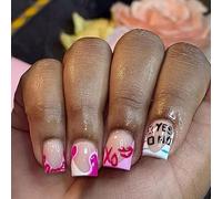 24pcs Valentine's Day Press On Nails Short Square Shape Acrylic False Nails With Letter Designs Stick On Nails For Women