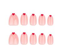 24pcs Valentines Nails French Short Almond Press On Nails Elegant Heart Designs Stick On Manicure Accesories Women Nail Art