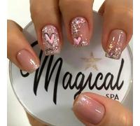 24Pcs Valentine's Press on Nails Short Square Heart Fake Nails Silver Glitter French Tip False Nails Artificial Nails Nude Full Cover Glue on Nails (Valentine's Day Fake Nails-1)