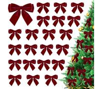 24Pcs Velvet Bows for Christmas Tree, Small Dark Red Bows Christmas Decorations with Twist Tie, Bulk Burgundy Velvet Ornaments for Wreath Garland Gift Wrapping Wedding Champagne Parties, 3.54*3.54 in
