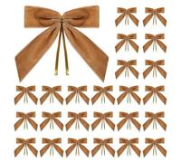 24PCS Velvet Christmas Bows,Vintage Rustic Ribbon Swag Bows Ornaments for Christmas Tree,Wreath,Gift Wrapping,Crafts,Party,Twist Tie Bows for Treat Bag Candy Bags, Home DIY Decor (Brown)