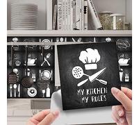 24pcs Wall Tile Stickers, Square Retro Black Cooking Style Waterproof Decals Sticker for Kitchen Living Room Bathroom Home Floor DIY Decor Self-Adhesive (15x15cm,Roast Chicken)