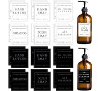 24Pcs Waterproof Bottle Labels, Bathroom Hand Soap Shampoo Conditioner Dispenser Label Stickers Removable Self-Adhesive Label Stickers for Kitchen Bathroom (Black and White)