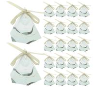 24pcs Wedding Candy Box Paper Ribbon Green Decoration Gift | Hexagonal Cone Shape, European Simple Style, Small Size, Fine Details, Creative Look, Lovely Presentation