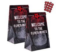 24pcs Welcome to Other World Party Favor Bags with Stickers, Double-Sided Invert Horror Demon Weird Theme Kraft Candy Goodie Bags for Birthday Halloween Party Supplies (Style 3)