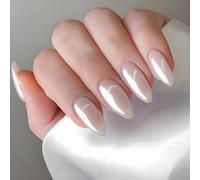 24PCS White Aurora Press on Nails, Almond Shape Glossy False Nails with Accessory Tools, Reusable Stick-on for Women, Multi Sizes for DIY Art, Glamorous & Long-lasting