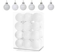 24Pcs White Baubles for Christmas Tree Decorations,60mm/2.36" Large Xmas Bauble Hanging Ball,Christma Balls Ornaments with String,Shatterproof White Christmas Baubles for Xmas Tree Holiday Party Decor