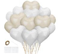24Pcs White Cream Heart Balloons, 18 Inch Heart Shaped Foil Balloons, Beige Helium Balloon Decorations Kit for Valentines Wedding Engagement Birthday Anniversary Baby Shower Bridal Party