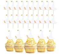 24PCS White Goose Cupcake Toppers, Cute Silly Goose Birthday Cake Toppers, White Gooses Party Decorations, Suitable for Cake, Cupcake Decoration, Birthday Party, Theme Parties